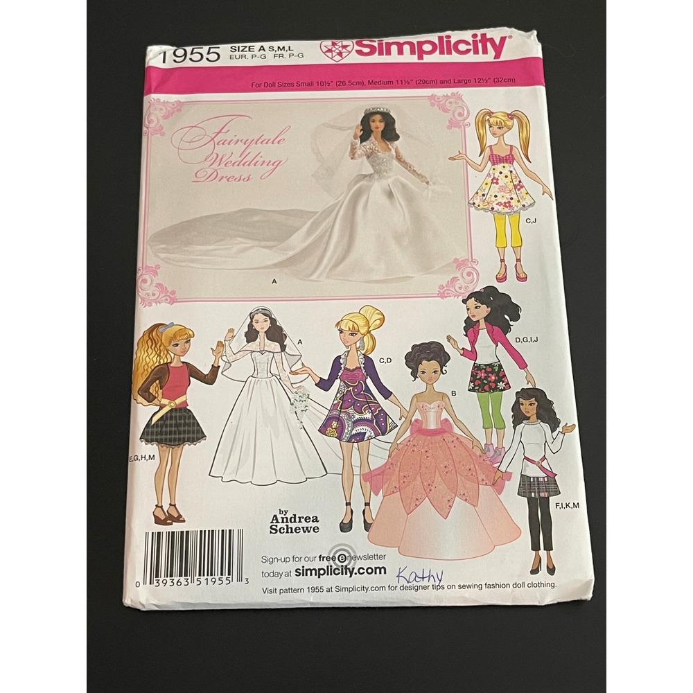 00461 - Simplicity 1955 Fairytale Wedding Dress Doll Clothes Pattern UNCUT Sz A